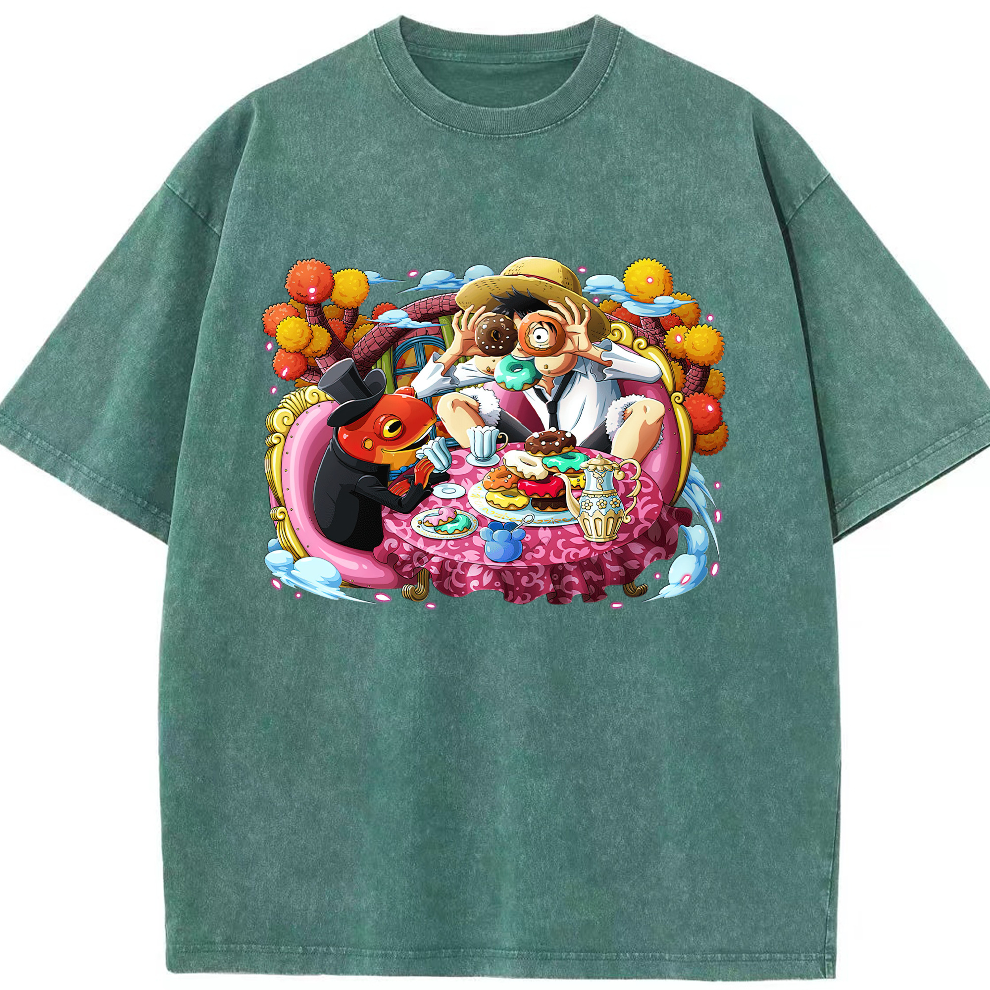 ワンピース モンキー・D・ルフィ ONE PIECE Monkey D. Luffy 綿100% ヴィンテージ風 半袖Tシャツ（フロントプリント）
